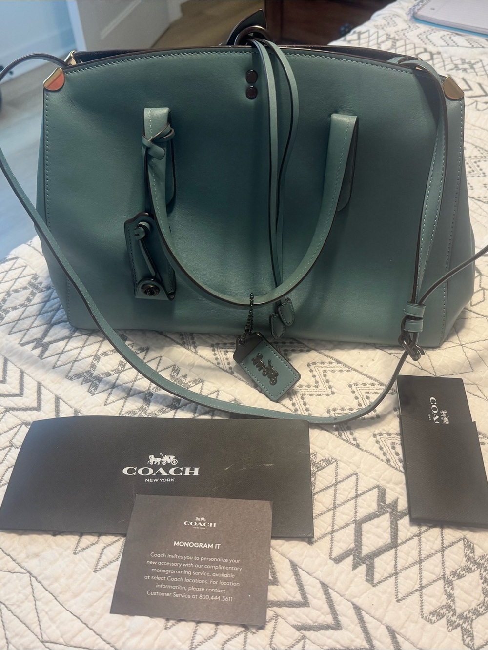 Coach Teal Green Glovetanned Leather Satchel with Removable Strap